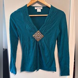 Jus D’Orange Paris Teal V-Neck Long Sleeve XS